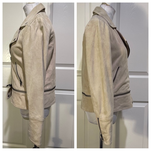 Michael Stars Goat Suede Moto Jacket Beige - Picture 4 of 12
